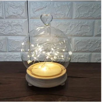 

2sets/pack Diameter=15cm Luminous Base Heart Top Glass Dome Vase Glass Cover Home Wedding Decorative Beautiful Promotion Gift