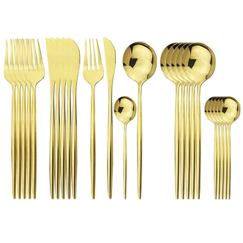 

24Pcs/set Cutlery Set Gold Flatware Set 304 Stainless Steel Dinnerware Set Knives Fork Spoon Kitchen Dinner Tableware Silverware