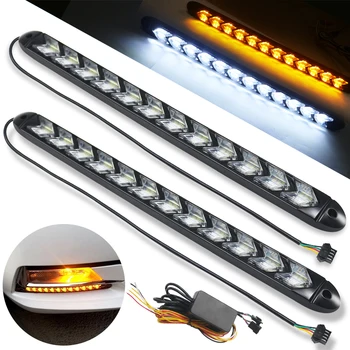

Car LED Flexible DRL Daytime Running Lights White/Amber Switchback Turn Signal Dynamic Streamer Knight Rider Strip Light