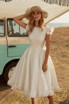 

Pinup Swing Spring Summer Dresses MidiBackless Ruffle Sleeves Dress Women 2020 Sexy Lace Patchwork Long Dress Knitting Cotton