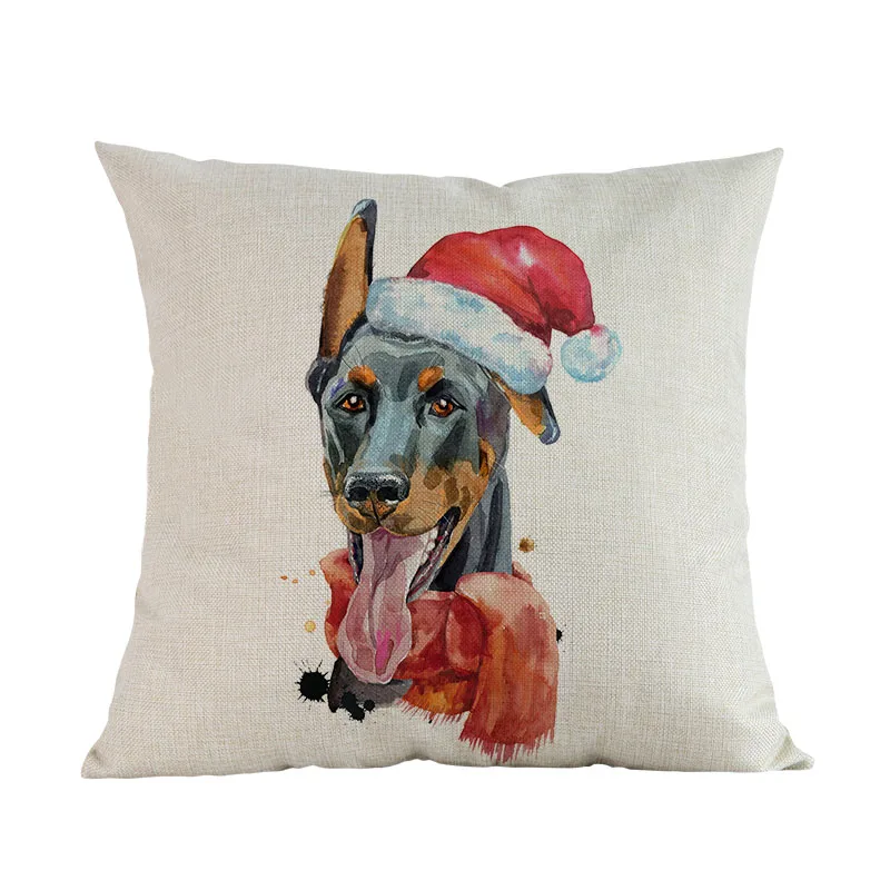 Носить рождественские шапки Животные Собака Ротвейлер Хаски Доберман Basset бультерьер Наволочка декоративная подушка для дивана чехол