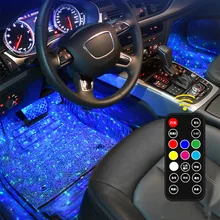 LED Car Foot Light Ambient Lamp With USB Auto Interior Atmosphere Decorative Neon Tape Lights Wireless Remote Car Accessories