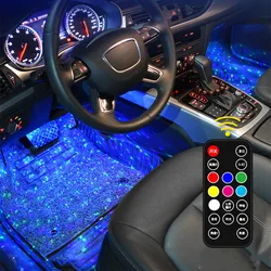 Lampe LED sans fil pour intérieur de voiture, éclairage d'ambiance avec port USB, bande lumineuse néon, télécommande, accessoires pour véhicule 