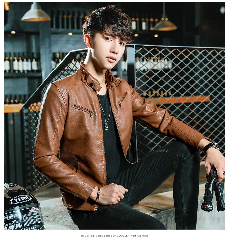 Стиль весна Для мужчин, кожаные пальто Для Мужчин 'S корейско-Стиль Slim Fit Модные молодежное пальто Повседневное модная кожаная куртка Для мужчин одежда
