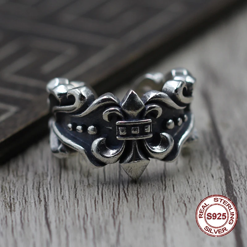 

S925 Men's Sterling Silver Rings Personality retro classic punk style Anchor Open ring Send a gift to love