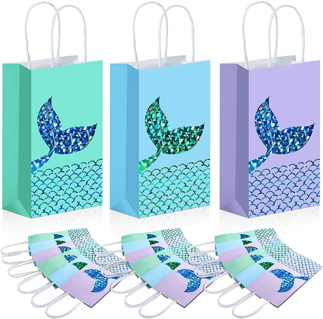 Paper Gift Bags with Handles, Blue Goodie Bags, Party Favor, Teal