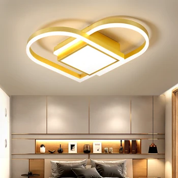 

Modern Gold Brown Heart Shaped Ceiling Light LED Lamp with Acrylic Lampshade Dimmable Metal Chandelier for Bedroom Living Room
