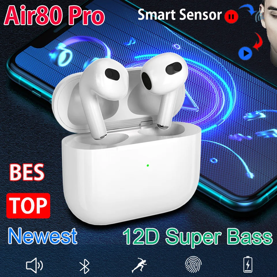 Air60 Air80 Pro TWS Wireless Earphones Airoha 1562A Chip Light Sensor 12D Super Bass Bluetooth Earbuds PK i99999 Plus AIR30 | Электроника