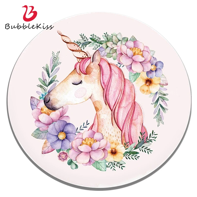 Bubble Kiss Round Carpet Fashion Pink Rugs Cute Unicorn Pattern Floor Mat Home Cartoon Computer Swivel Chair Anti Slip Foot Pad | Дом и сад