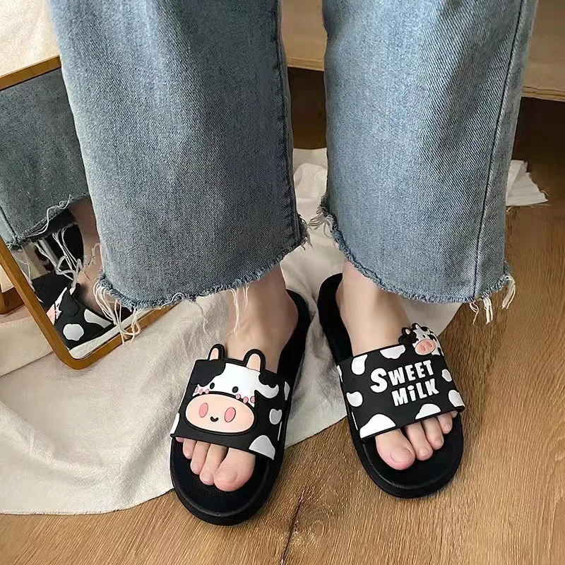 Women Men Summer Slippers Sandals Beach Slides Flip Flops Cartoon Cartoon milk cow Boys Girls Unisex Bathroom Shoes Zapatillas house slippers knitting pattern	 House Slippers