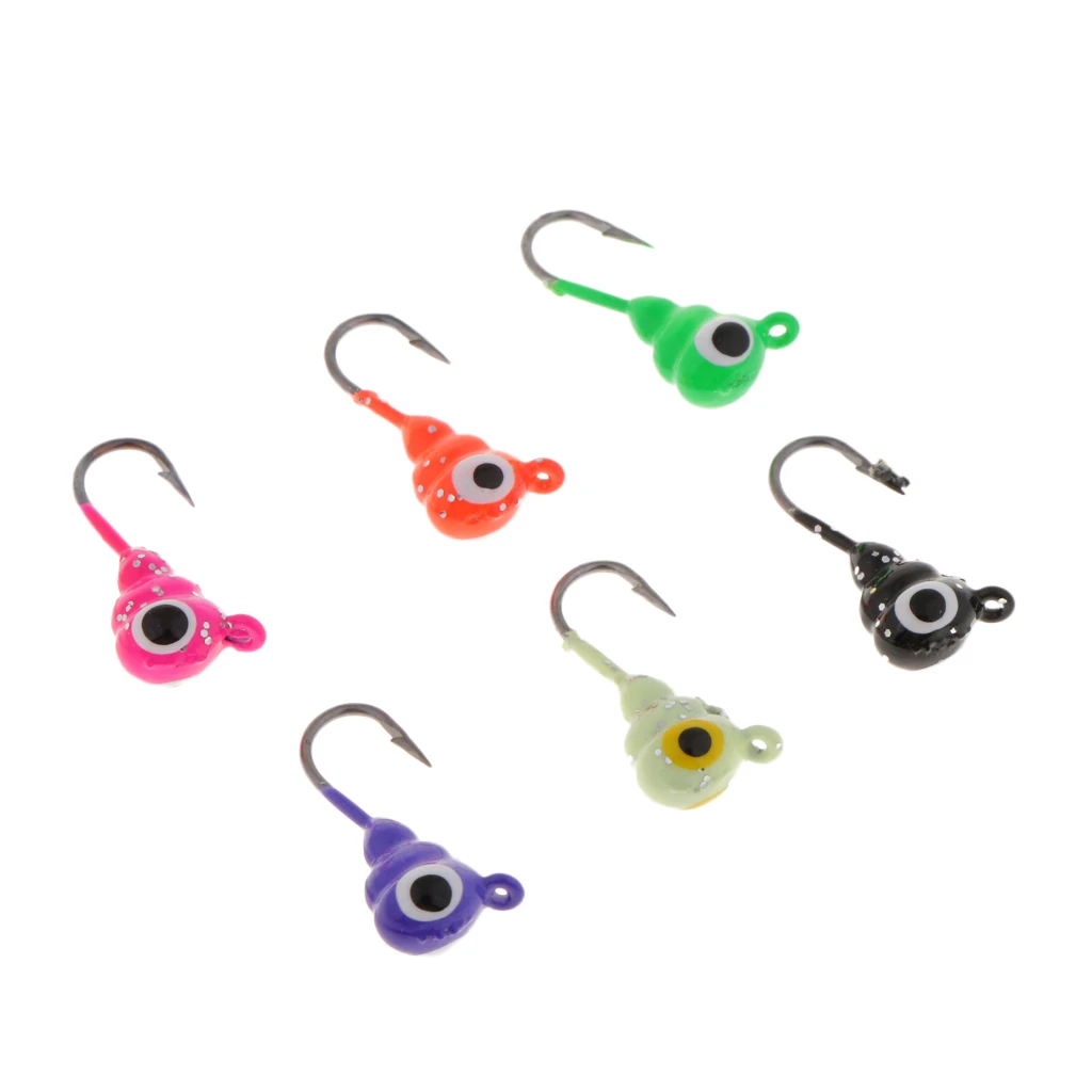 6Pcs Ice Fishing Jigs Jigging Lure Lead Weighted Head Bait for Fishing Bass Pike Perch Walleye