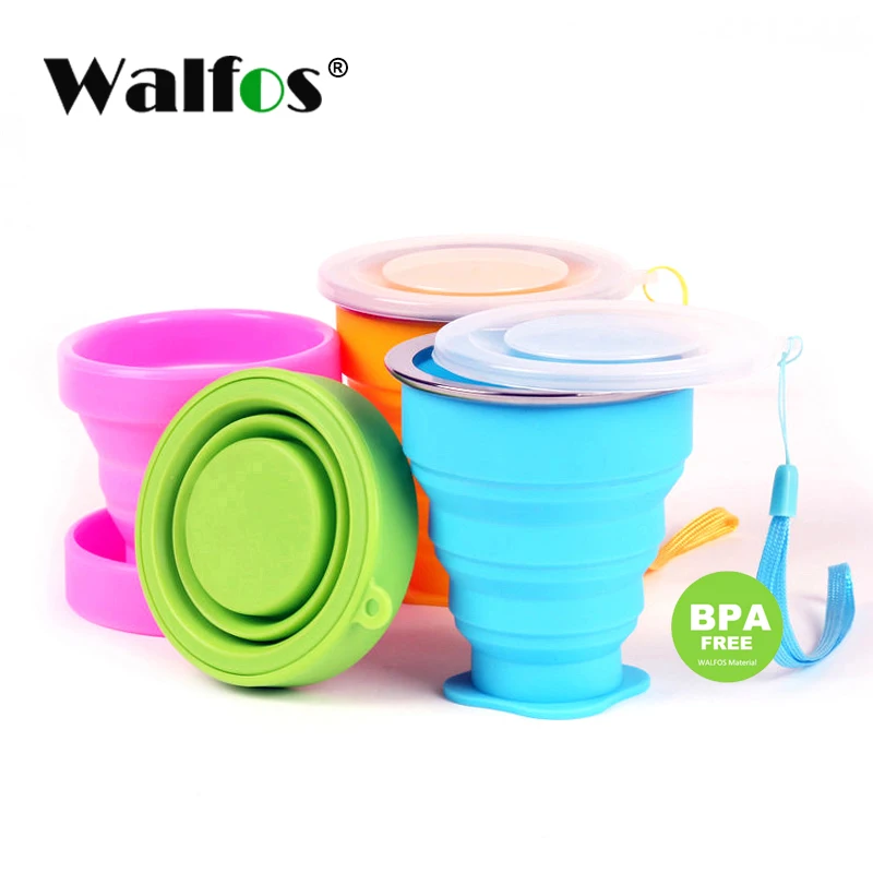 Folding Cup WALFOS Folding Cups 270ml BPA FREE Food Grade Water Cup Travel Silicone Retractable Portable Outdoor