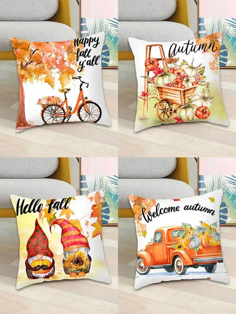 1pc Thanksgiving Autumn Maple Leaf Pumpkin Printed Peach Party Pillowcase Cover Skin Decoration 45*45cm Pillowcase Car Home K8K3