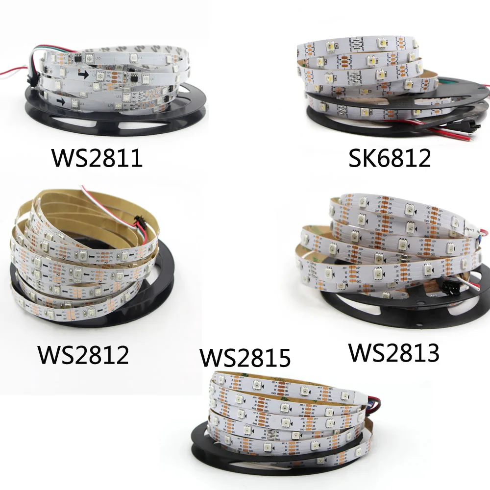 WS2811 WS2813 WS2815 WS2812B ws2812 IC RGB SK6812 RGBW светодиодная ленсветильник 5050 SMD Адресуемая 30 60