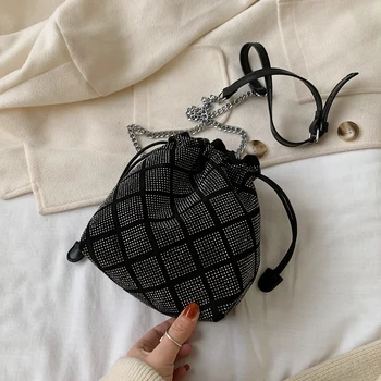 

Lozenge Drawstring Rhinestone Bucket bags 2020 Fashion New High Quality Women's Designer Handbag Chain Shoulder Messenger Bag