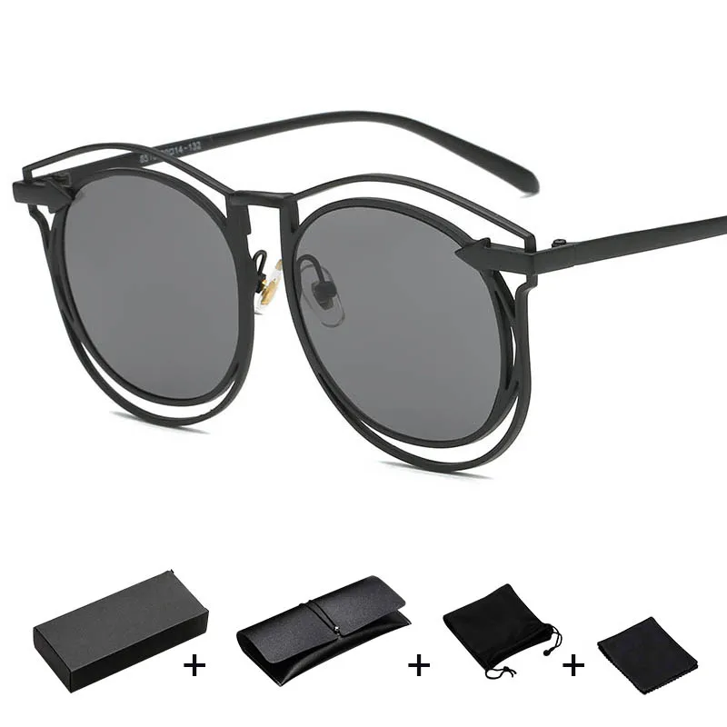 Zyomy Oculos de sol женские солнцезащитные очки женские оттенки круглая оправа полый металлический очки UV400 Классический бренд тени - Цвет линз: C1 with box