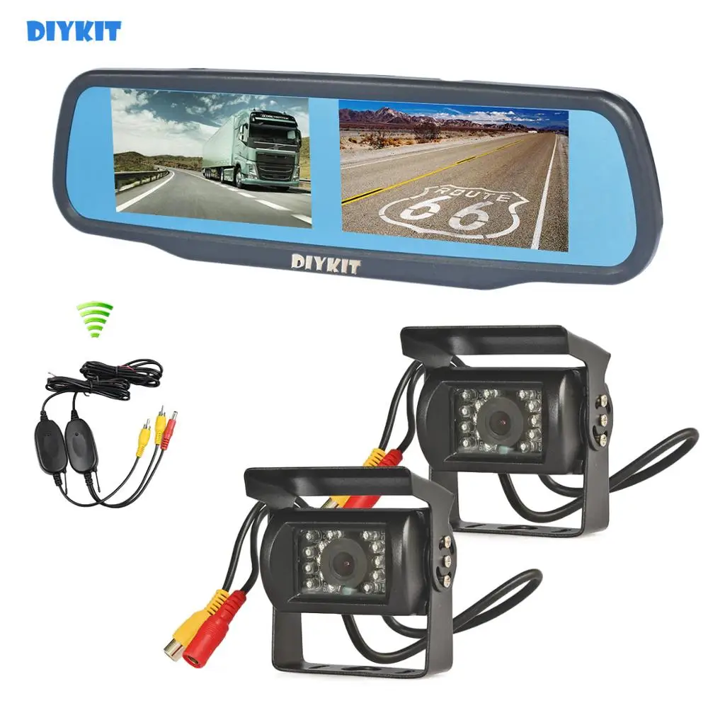 DIYKIT двойной 4," экран заднего вида автомобиля зеркало монитор+ 2 x CCD Водонепроницаемый заднего вида автомобиля обратный резервный автомобиль Грузовик Автобус камера