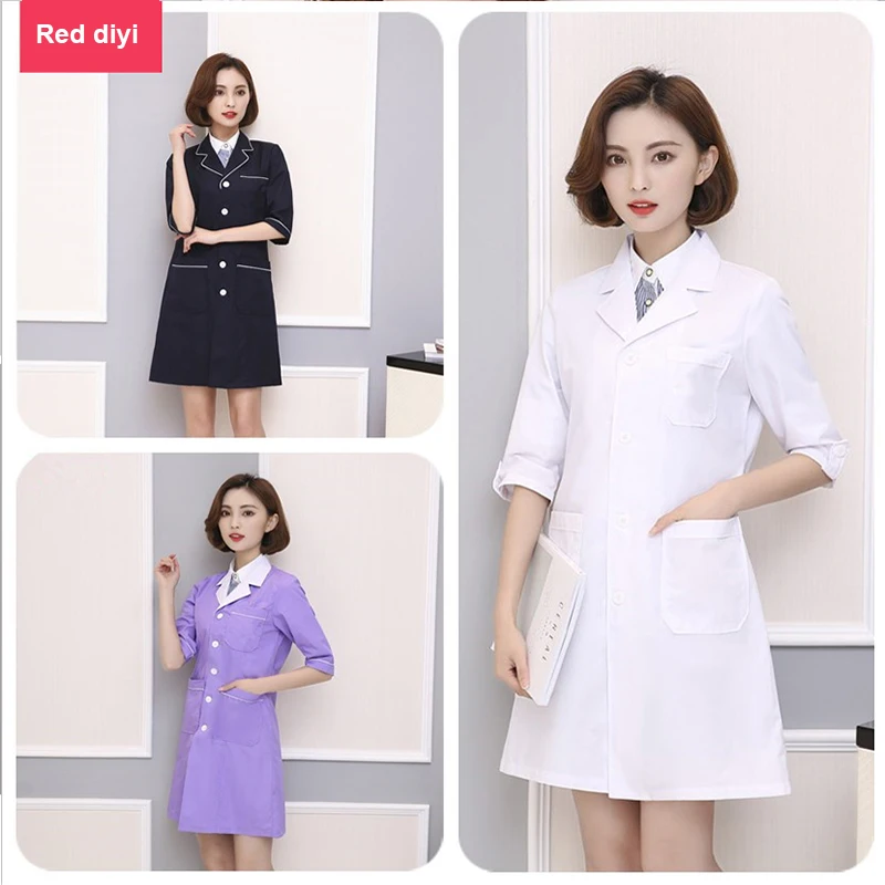 

Summer Ladies Medical Robe Large Code Lab Coat Hospital Doctor Slim Multicolour Nurse Uniform Beauty Salon clothes