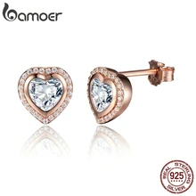 BAMOER, подарок на день рождения, 925 пробы, серебро, одна любовь, серьги-гвоздики для женщин, хорошее сердце, форма, золото, цвет, ювелирные изделия, PAS473