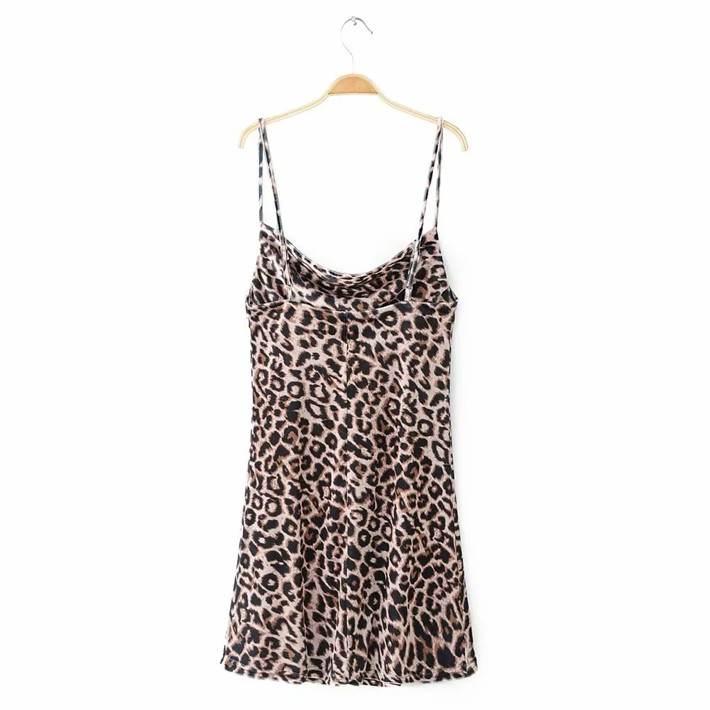 

New Style Slim Fit Medium-length WOMEN'S Dress Versatile Base Strapped Dress Leopord Pattern Sexy Large Size Skirt S3045