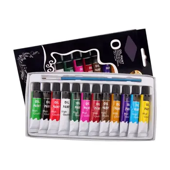 

12 Colors Oil Painting Paint Drawing Pigment 12ml Tubes with Brush Art Supplies M0XB
