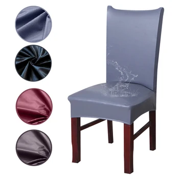 

Waterproof PU Leather Dining Chair Covers Solid Color Stretch Chair Protector Covers for Dinging Living Room Chair Chair Cover