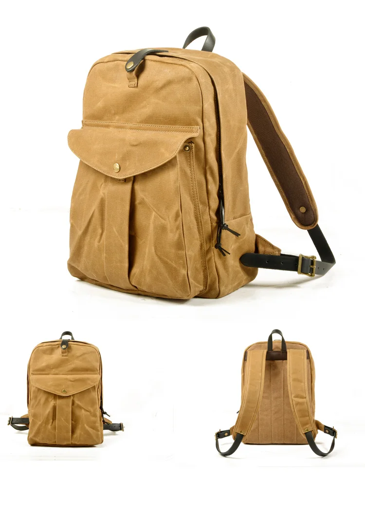 Canvas & Leather Backpack Purse Grey Black Brown