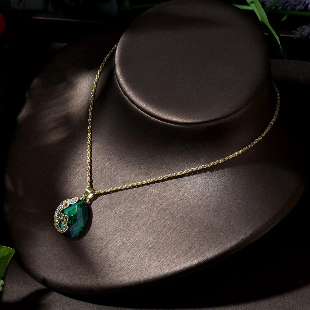 HIBRIDE Trendy Green/Red Jewelry Cubic Zirconia Bridal Earrings and Necklace Sets African Wedding Beads Jewelry bijoux N-1348 - Image 5