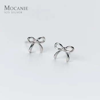 

Mocanie Genuine 925 Sterling Silver Fashion Lovely Bowknot Stud Earring for Women Anti-Allergy Ear Pin Fine Jewelry Kids Gift