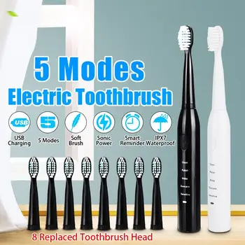 

Sonic Electric Toothbrush IPX7 Waterproof 5 Modes USB Automatic Sonic ToothBrush Rechargeable With 8 Brush Replacement Heads