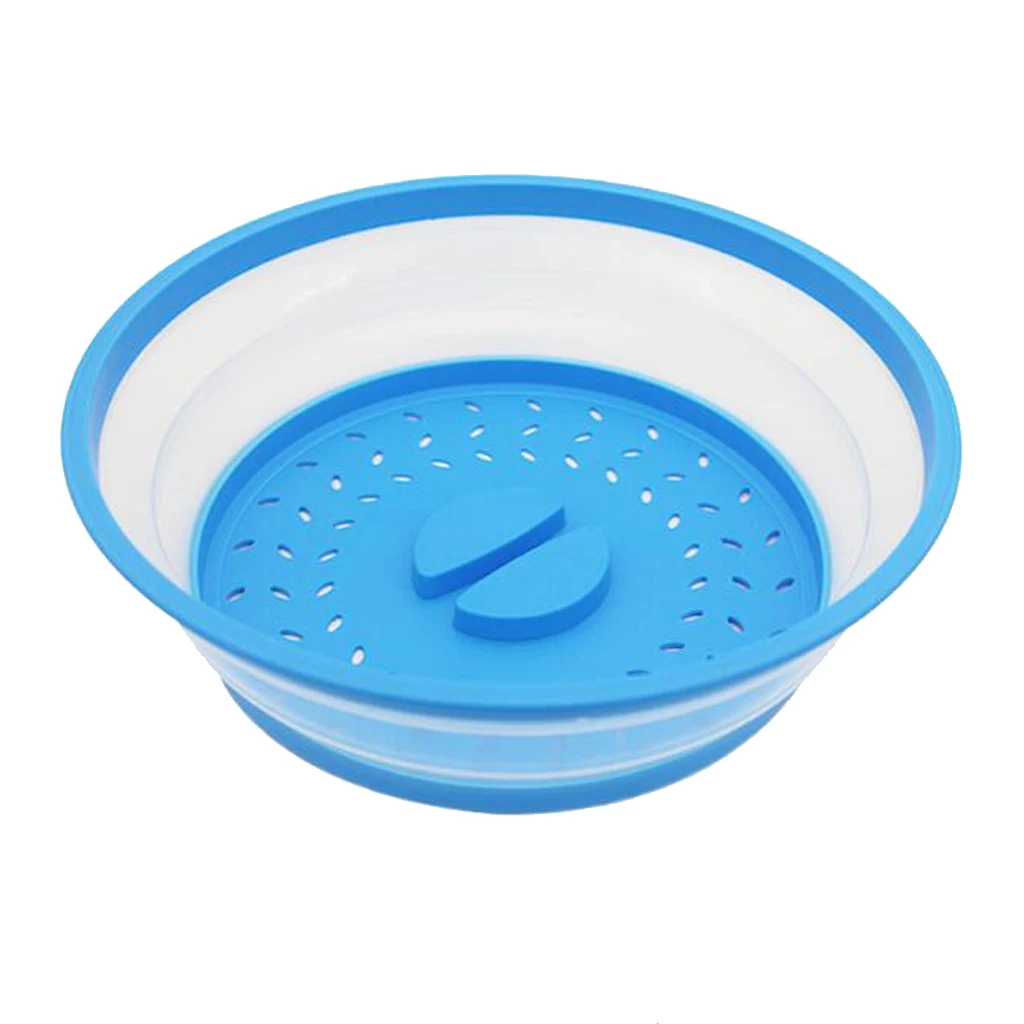 Yellow/Blue/Red 2 In 1 Collapsible Plastic Microwave Cover Foldable Nonslip Food Dish Bowl Lid Colander Strainer