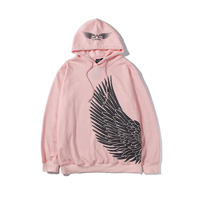 Dropshipping Wings Prints Caps Sweatshirts Casual Men Oversized Fashion Youth Hip Hop Pure Cotton Harajuku Couples Hoodies