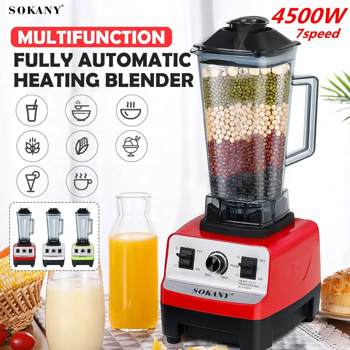 2000L 7Speed Electric Blender Coffee Machine Maker Juicer 4500W Powerful Multi-functiaon Squeezer Vegetable Fruit Easy Wash