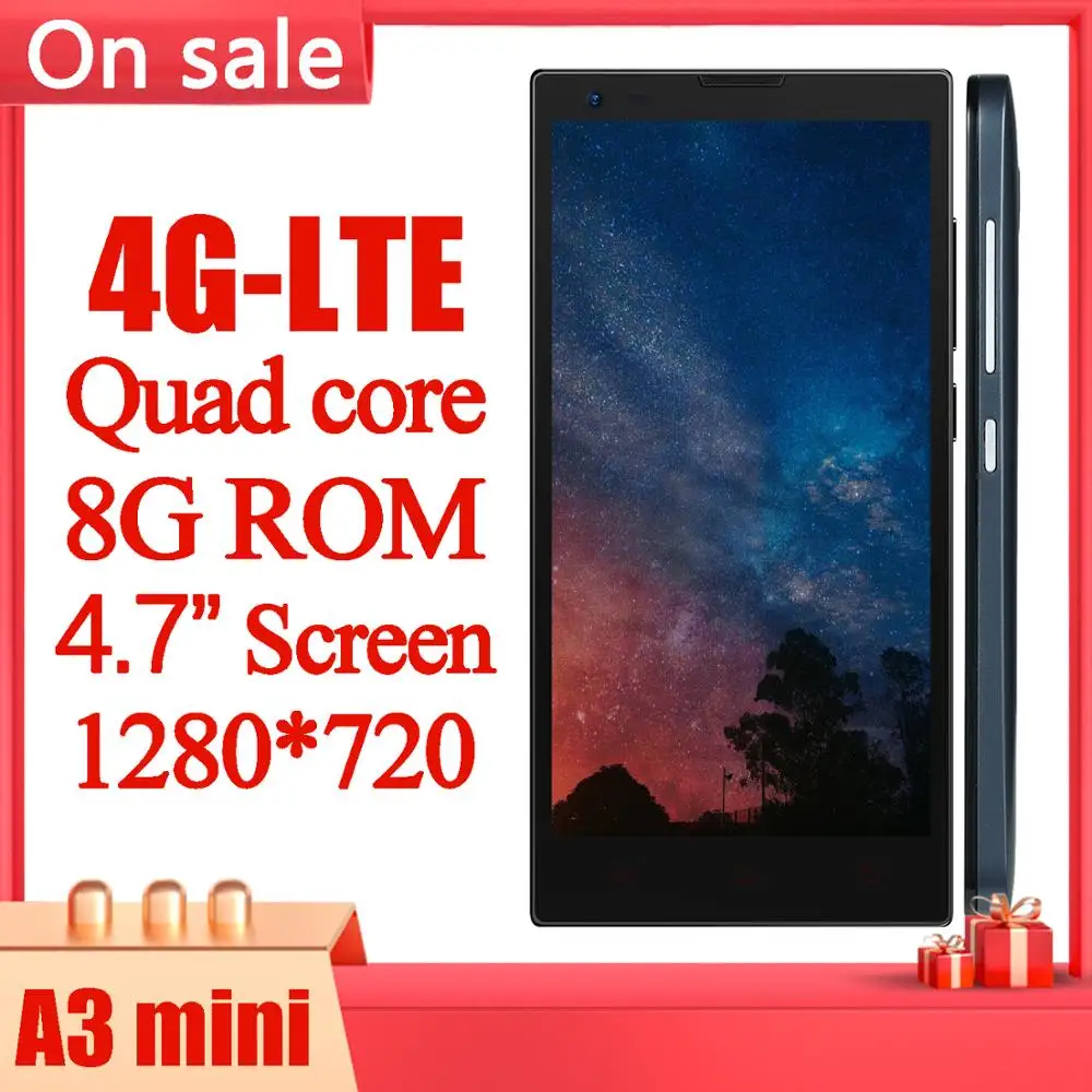 

4G LTE A3 mini MTK6580 Quad Core Smartphones 4.7inch 8MP Cell Mobile Phone 8G ROM celulars Android Phones Unlocked celulares