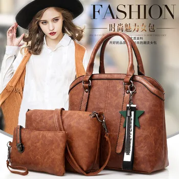 

Women's bags large-capacity shoulder bags, female bags, fashion western-style diagonal bags, portable three-piece set.