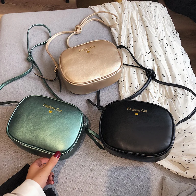 

19 Summer New Style Korean-style Simple Small round Bag Pearly Lustre Lettered 5-Color Pu Women's Crossbody Bag