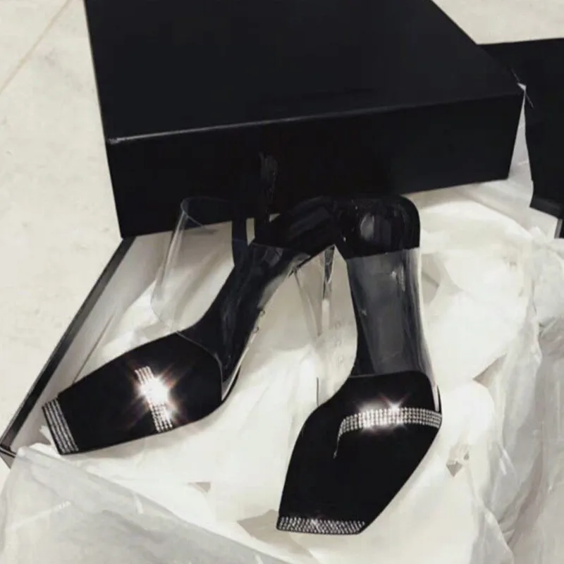 2020 Summer Sandals Crystal Open Toed High Heels Women Transparent Small Thin Heel Sandals Pumps Shoes Woman 7CM8CM Big Size 42 (4)