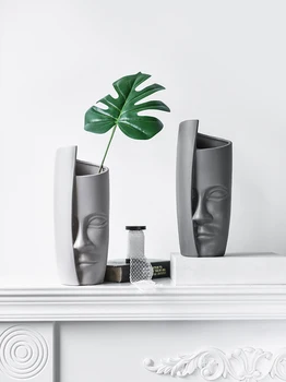 

Nordic Modern Ceramic Flowerpot Charming Face Shaped Artificial Flower Plant Vase Home Simple Balcony Decorations