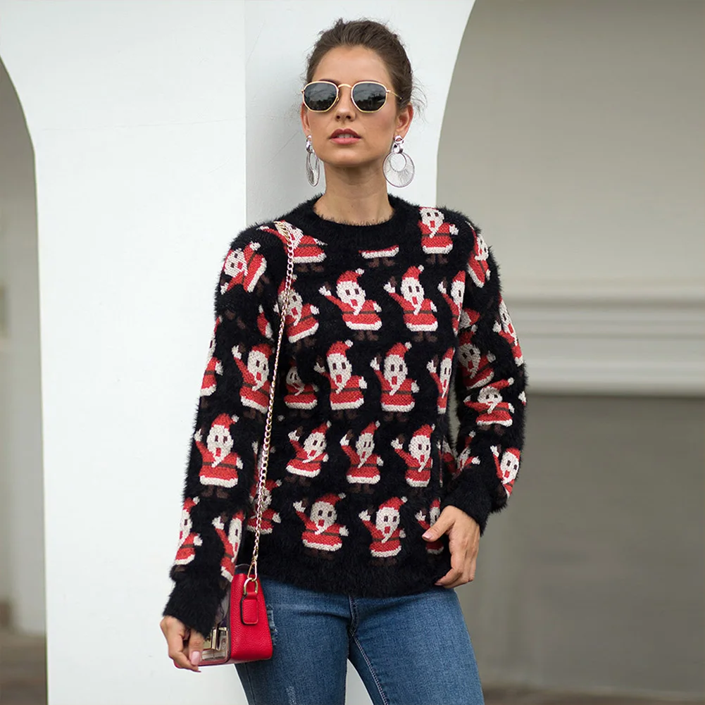

2019 Christmas New Women's Knitwear Santa Claus Long Sleeve Pullover