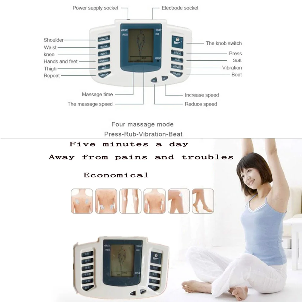 100-240V lcd цифровой электронный импульсный массажер физиотерапия расслабляющий мышечный Стимулятор Массажер с терапевтическими тапочками+ подушечки