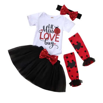 

Newborn Baby Girl Valentine´s Day Outfits Short Sleeve Romper Tops Tulle Tutu Skirt Headband Leg Warmers Clothes Set