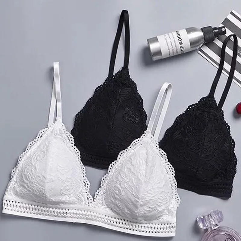 

2019 New Thin Style Bralette Lace Wireless Triangle Cup Lingerie Soft Bra Seamless Underwear Deep V dropshipping