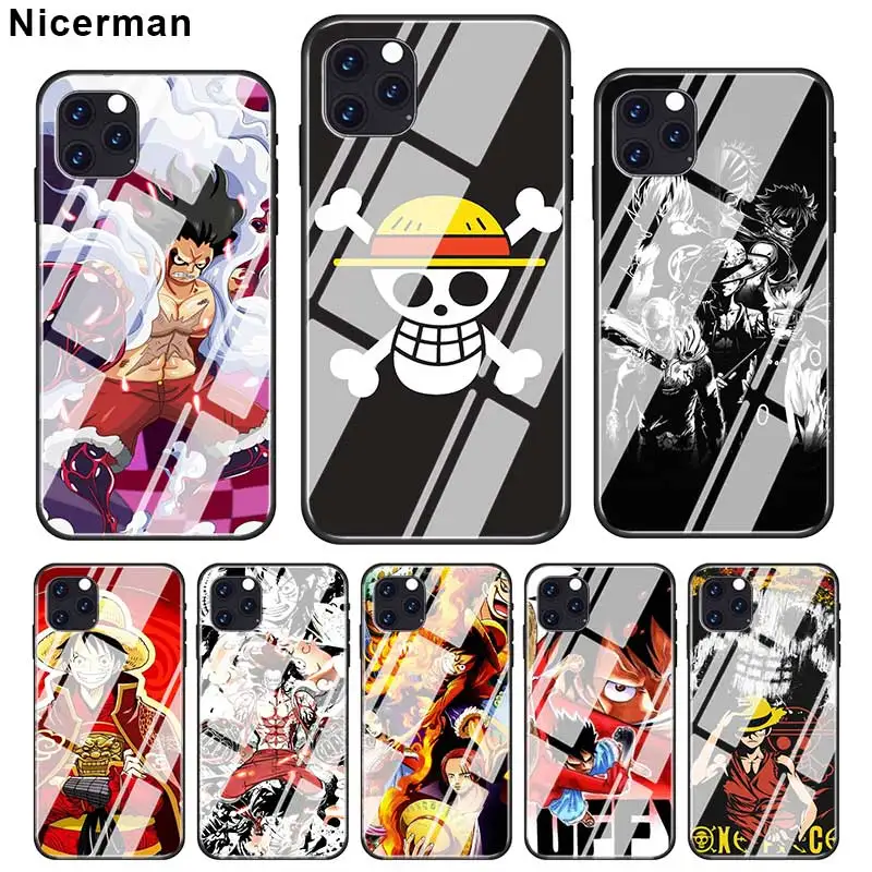 Luffy One Piece Anime Cases For Iphone 11 Pro X Xs Xr Max 7 8 6 6s Plus Se Tempered Glass Cover Phone Coque Fundas Capa Aliexpress