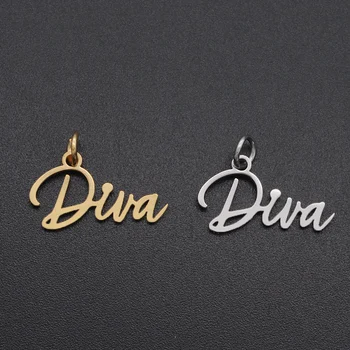 

5pcs/lot Small Size Stainless Steel DIY Word Scrip Diva Charms Wholesale Charm for Necklaces Jewelry Charm Whole Sale