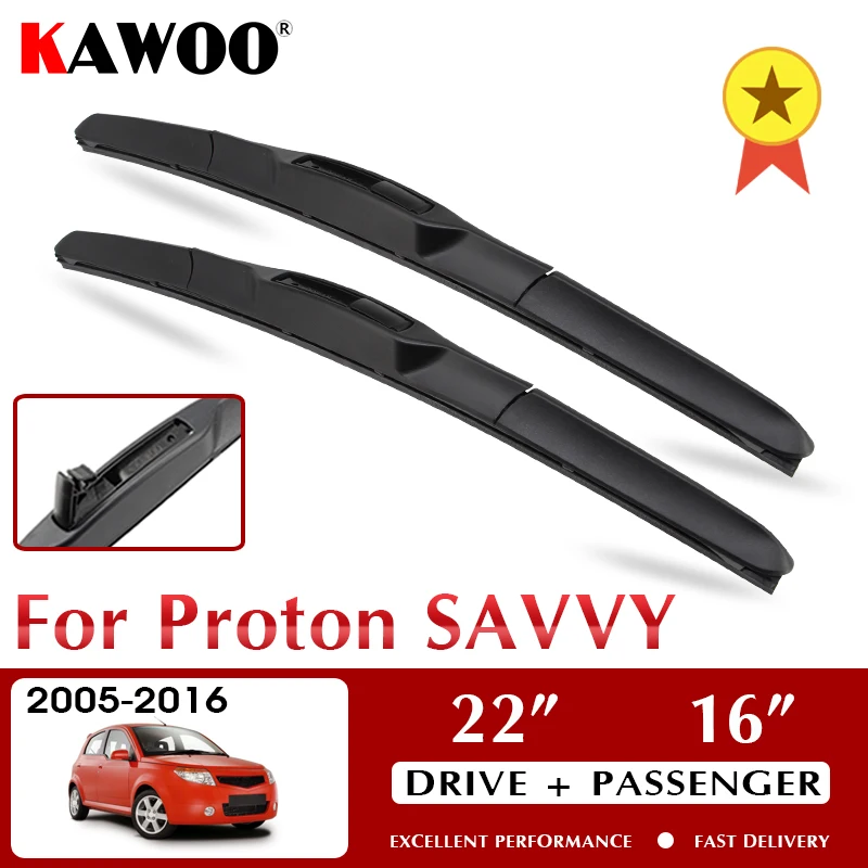

KAWOO Wiper Front Car Wiper Blades For Proton SAVVY 2005-2016 Windshield Windscreen Front Window Accessories 22"+16" LHD RHD