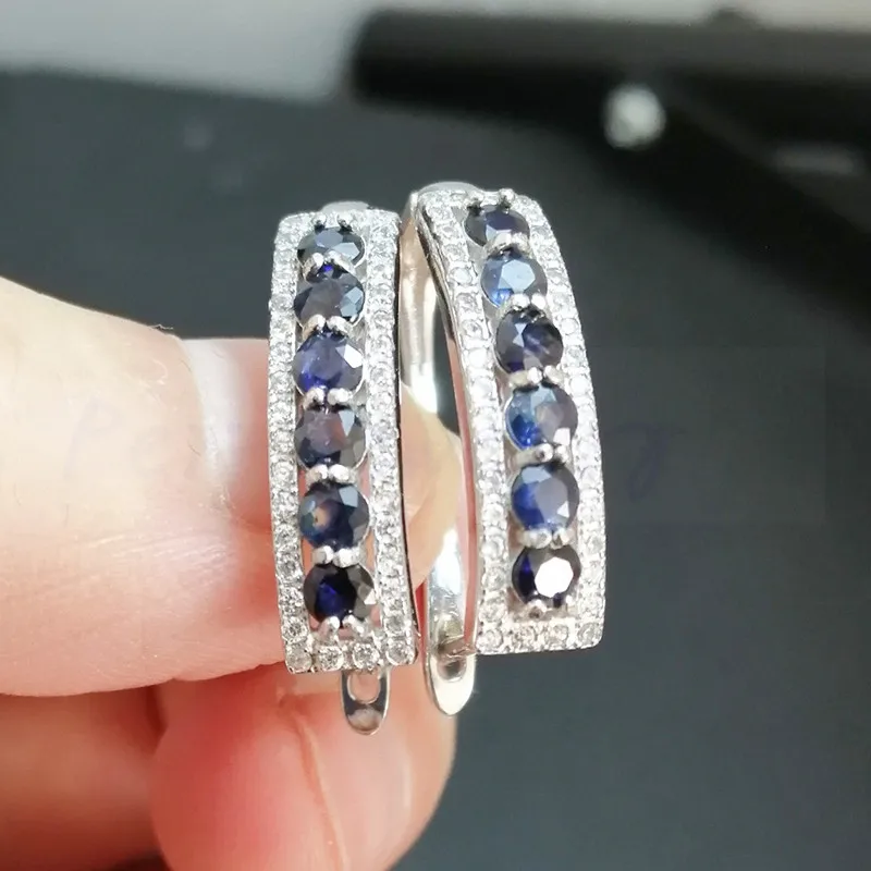 Серьги-кольца с натуральным сапфиром 0.15ct* 12 шт драгоценный камень Серебро 925 пробы для мужчин или женщин T8100110
