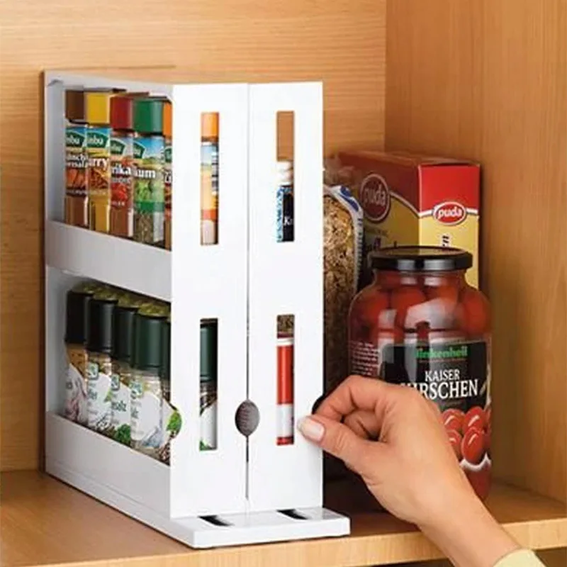 Kitchen Spice Organizer Rack Multi Function Rotating Storage Shelf