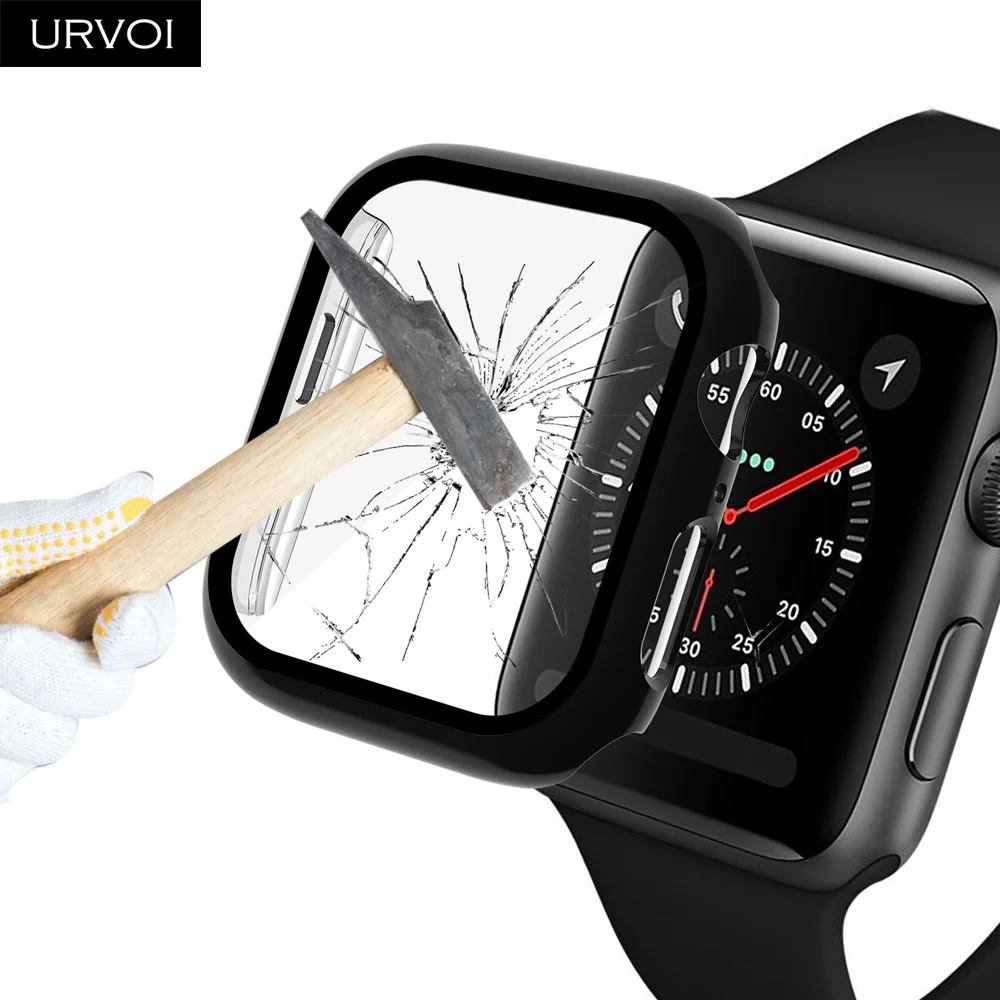 URVOI полное покрытие для apple watch 5 4 3 2 чехол для iwatch 44 мм пластиковый бампер жесткий чехол рамка с закаленным протектором экрана 42 мм