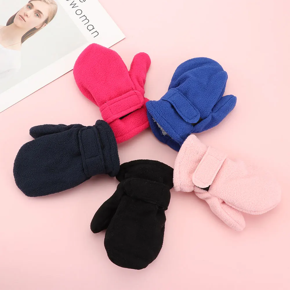 Cotton Plush Thick Warm Baby Gloves Winter Plus Velvet Mittens Children Kid Coral Fleece Full Finger Gloves For 1-7Y Kids