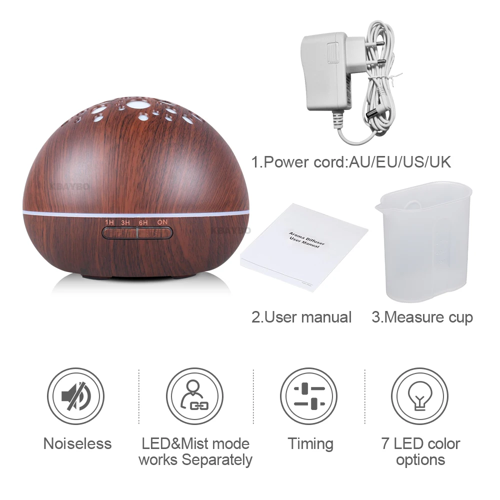 KBAYBO 300ml Electric air purification processor ultrasonic aromatherapy essential oil humidifier with 7 colors LED lights home